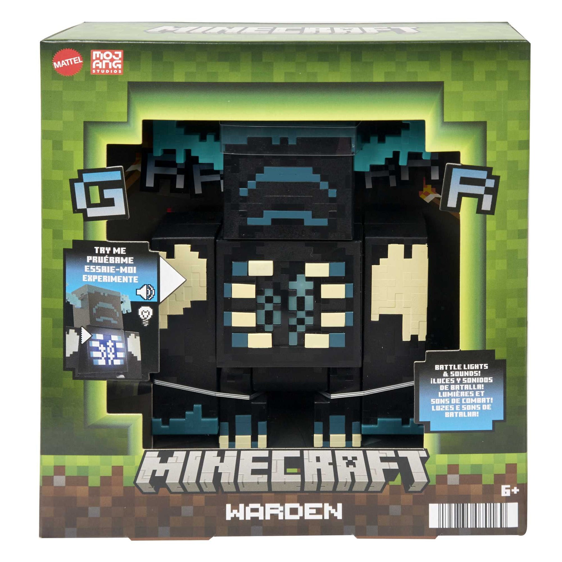 Minecraft Warden Action Figure with Lights, Sounds & Attack Mode, Collectible Toy, 3.25-inch scale