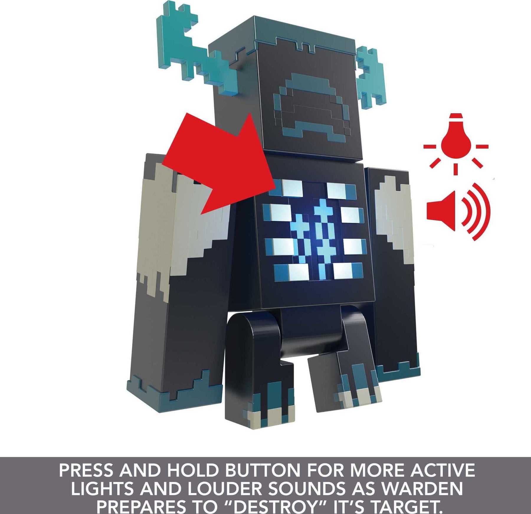 Minecraft Warden Action Figure with Lights, Sounds & Attack Mode, Collectible Toy, 3.25-inch scale