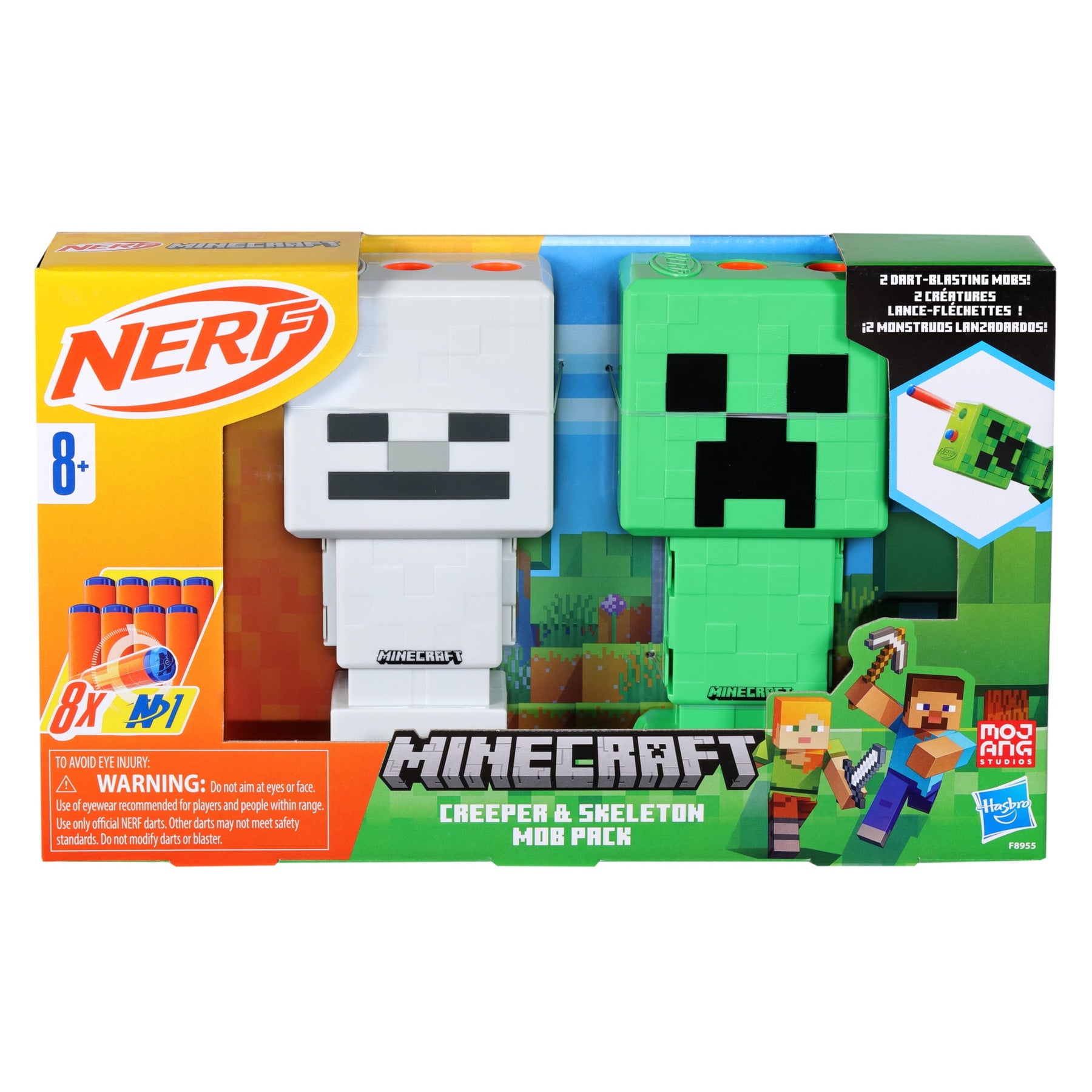 Nerf Minecraft Creeper & Skeleton Mob 2-Blaster Pack, 8 Nerf N1 Darts, Use Only with Nerf N Series