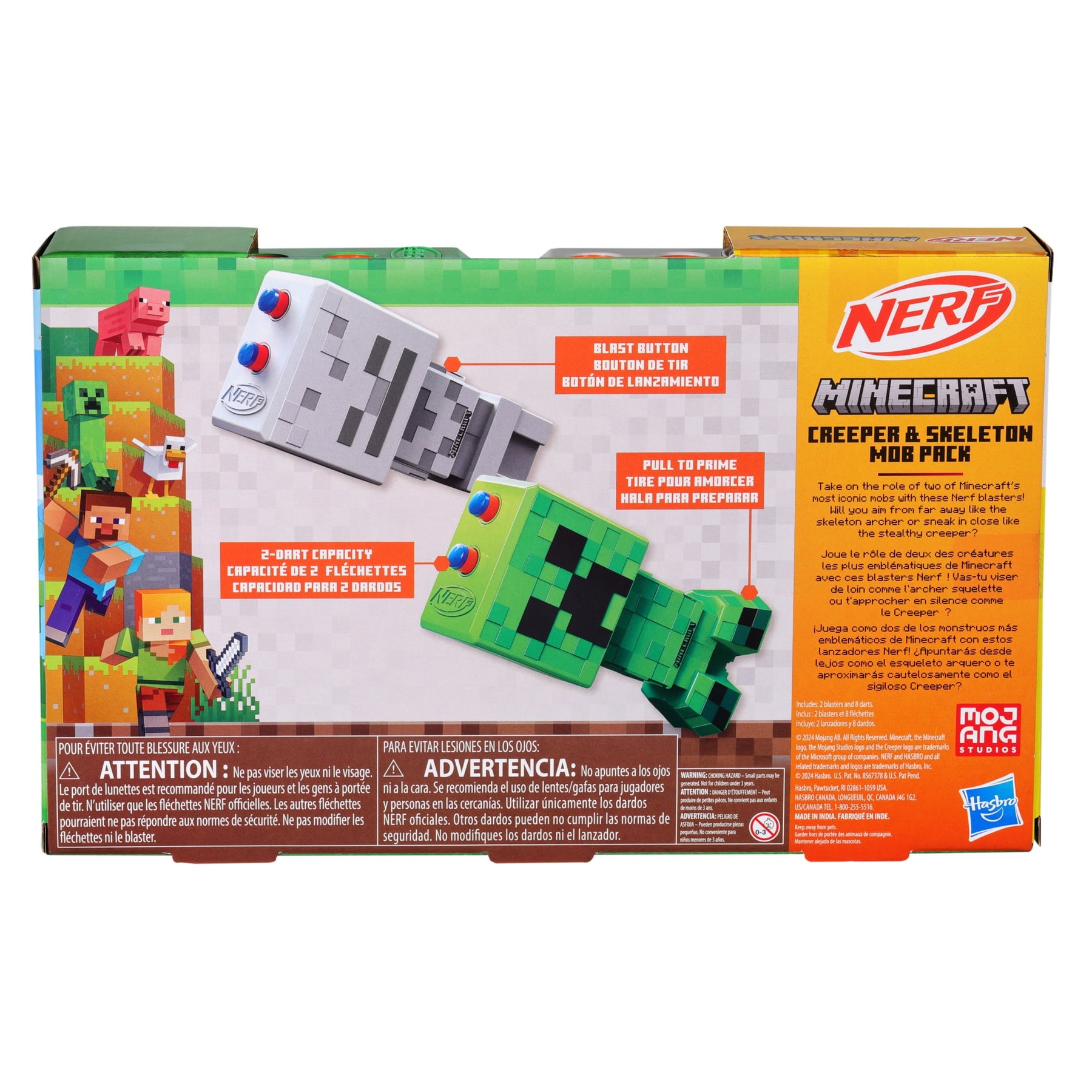Nerf Minecraft Creeper & Skeleton Mob 2-Blaster Pack, 8 Nerf N1 Darts, Use Only with Nerf N Series