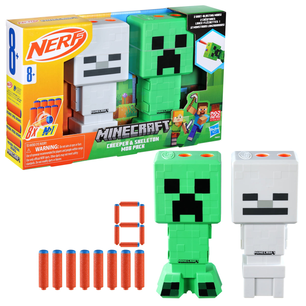 Nerf Minecraft Creeper & Skeleton Mob 2-Blaster Pack, 8 Nerf N1 Darts, Use Only with Nerf N Series