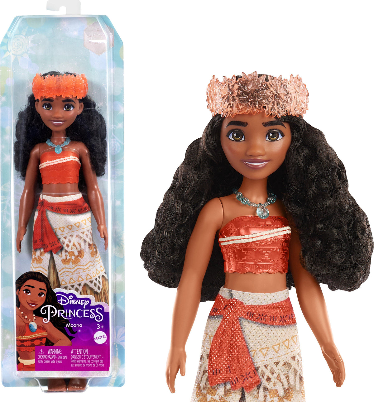 Disney Princess Moana 11 inch Fashion Doll with Brown Hair, Brown Eyes & Hair Accessory, Sparkling Look